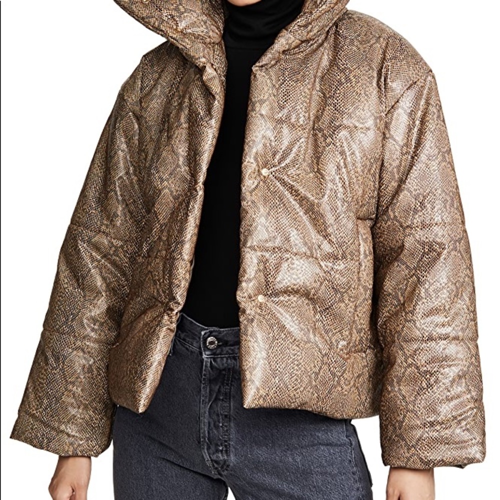 - Nanushka Snakeskin Print Puffer Coat Jacket Size L